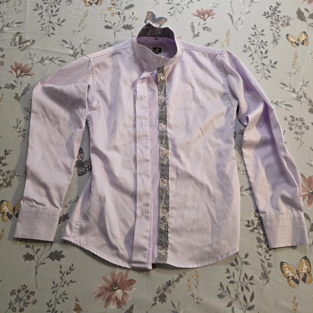 Royal Highness Girls Size 10 Light Purple Equestrian Show Shirt Paisley Trim